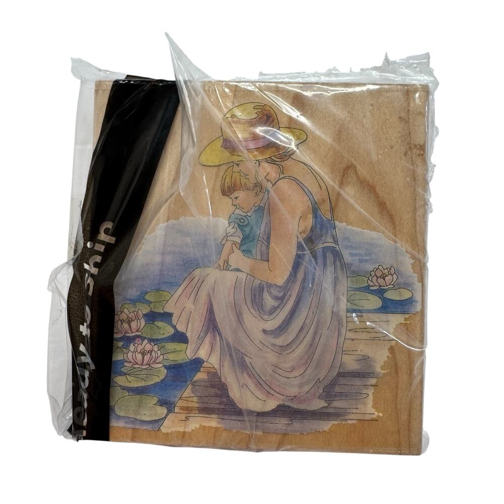 STAMPS HAPPEN *NEW* Mother and Son on the Shore Rubber Stamp Wood Mount 80026